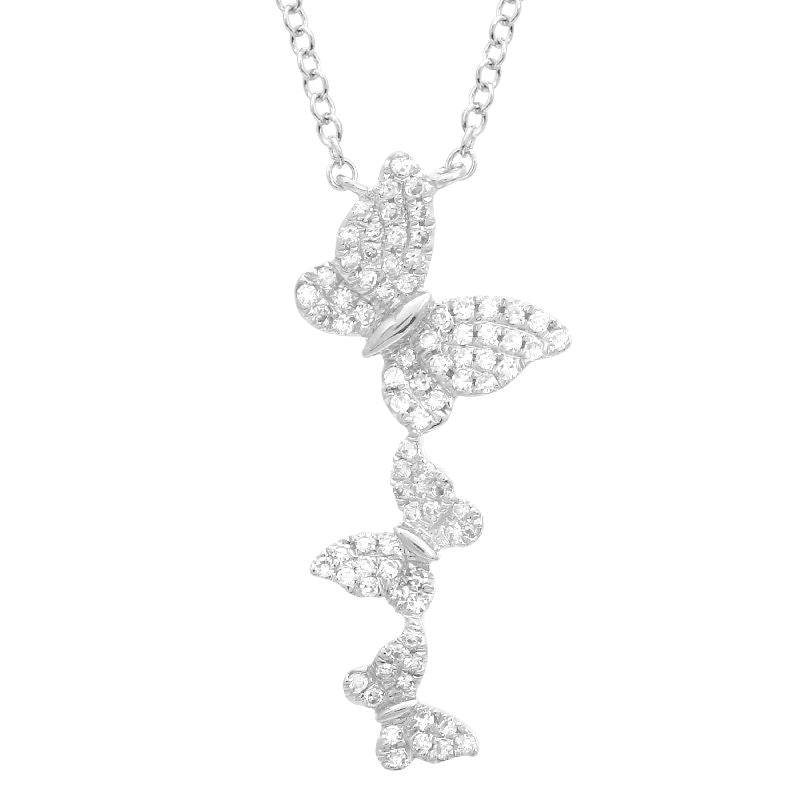 14K White Gold Diamond Triple Butterfly Necklace