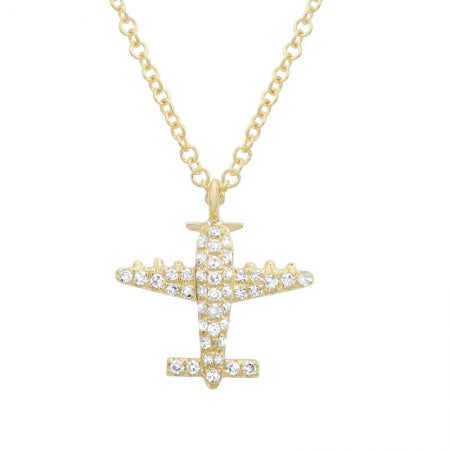 14K Yellow Gold Diamond Airplane Pendant & Chain