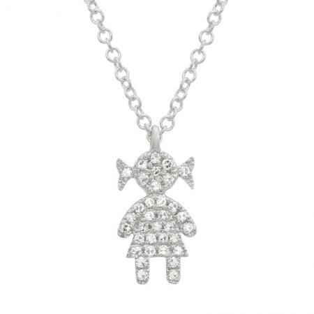 14K White Gold Diamond Girl Necklace-Necklaces-Maurice's Jewelers-White Gold-