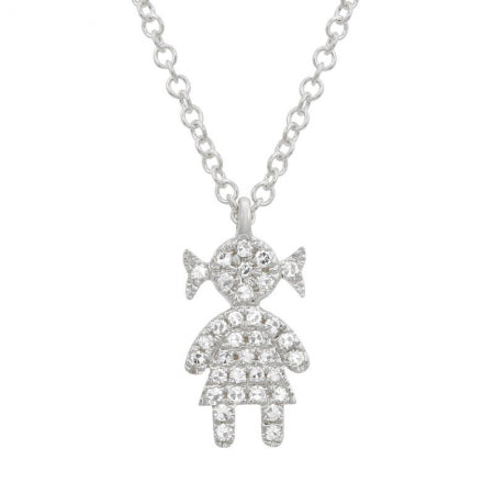 14K White Gold Diamond Girl Necklace