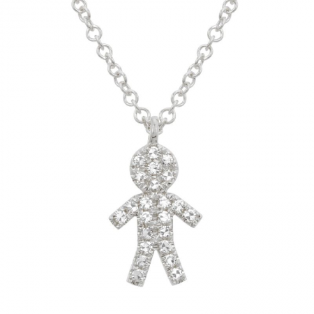 14K White Gold Diamond Boy Pendant With Chain