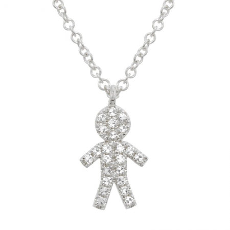 14K White Gold Diamond Boy Diamond Necklace