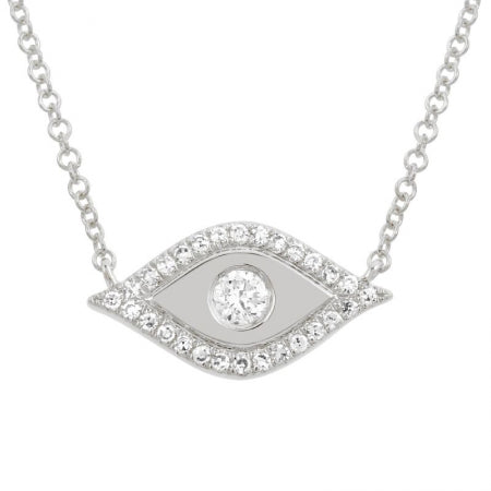 14K White Gold Diamond Evil Eye Necklace