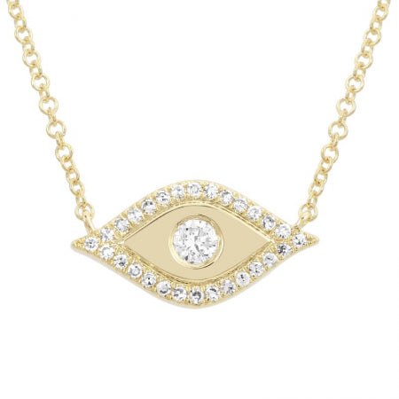 14K Yellow Gold Diamond Evil Eye Necklace