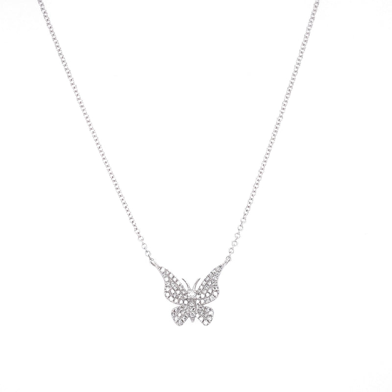14K White Gold Diamond Butterfly Necklace