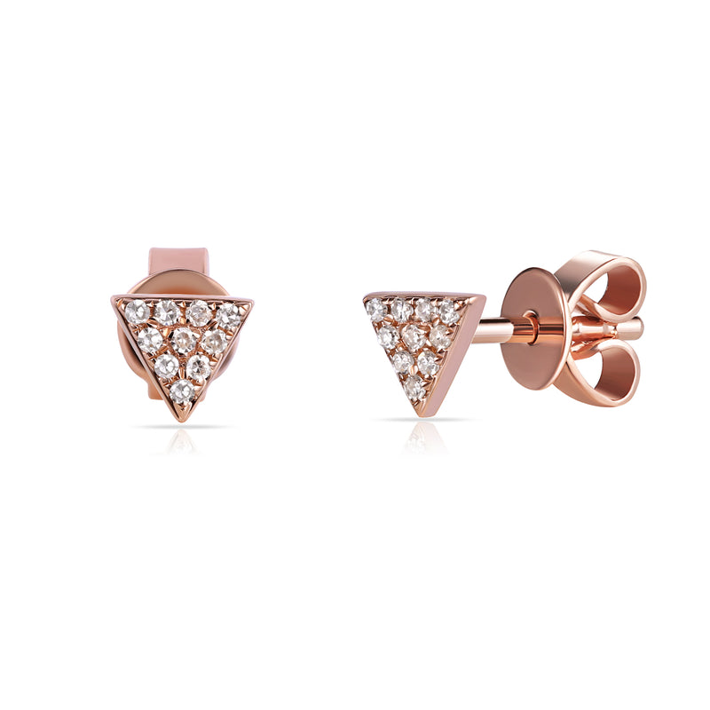 14K Rose Gold Diamond  Mini Triangle Earrings