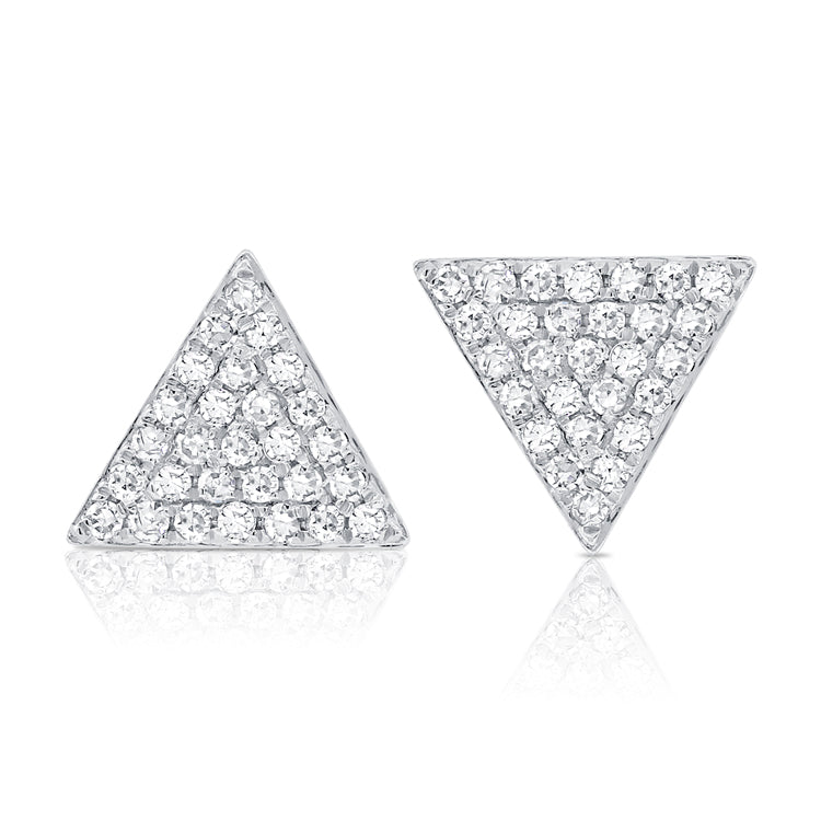 14K White Gold Large Diamond Triangle Earrings