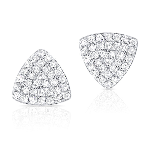 14K White Gold Rounded Diamond Triangle Earrings