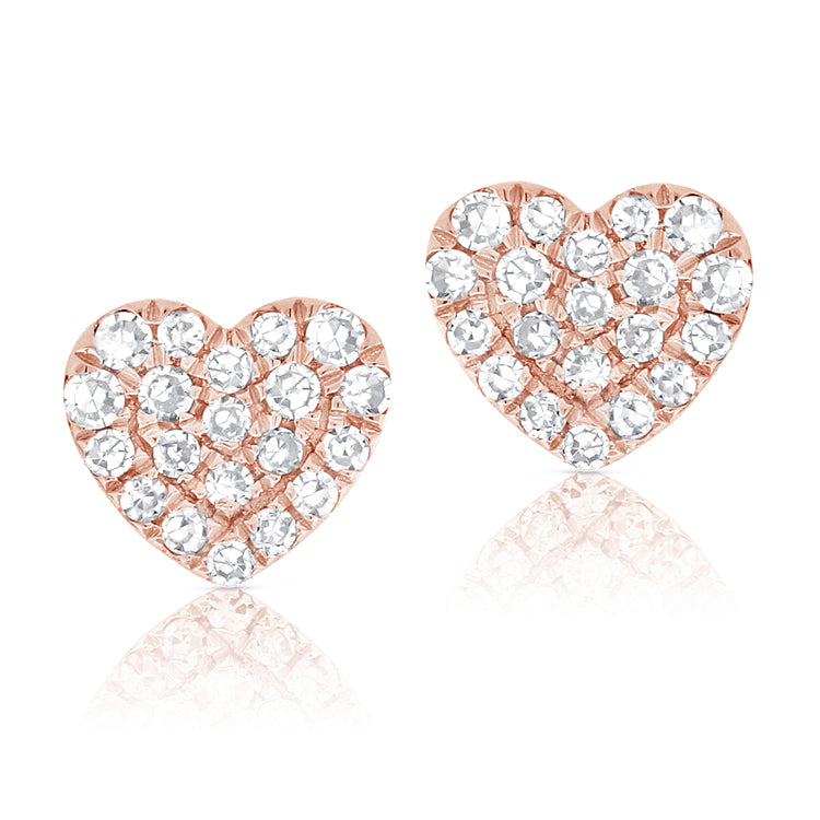 14K Rose Gold Diamond Heart Earrings