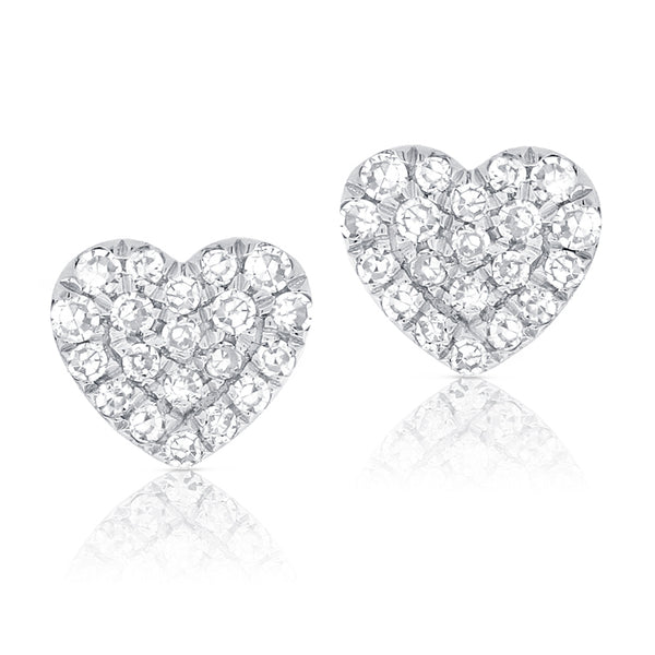 14K White Gold Diamond Heart Earrings