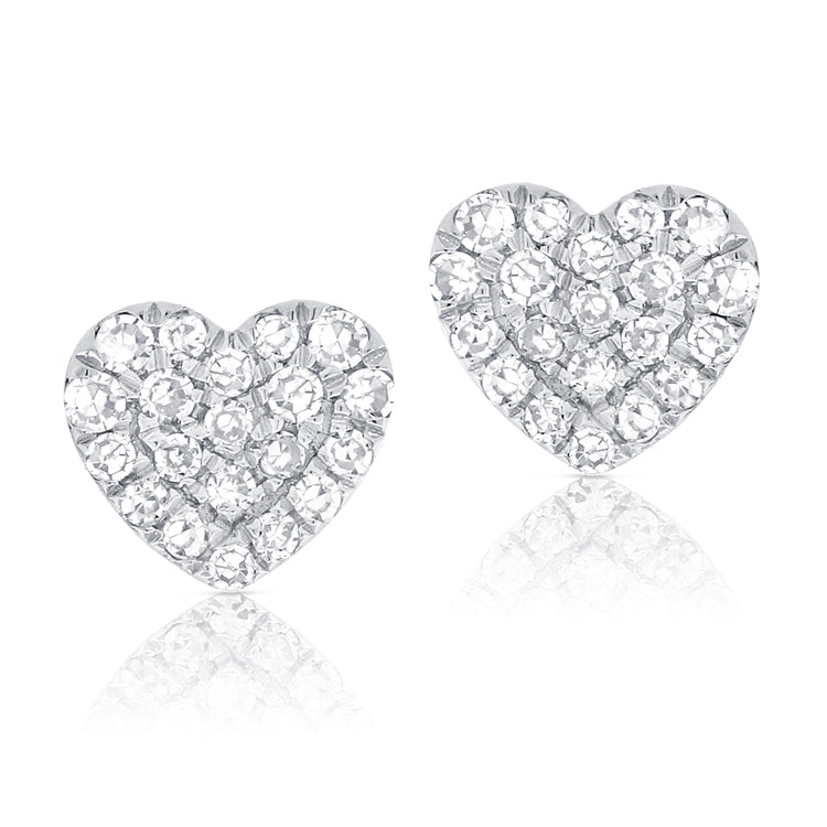14K White Gold Diamond Heart Earrings