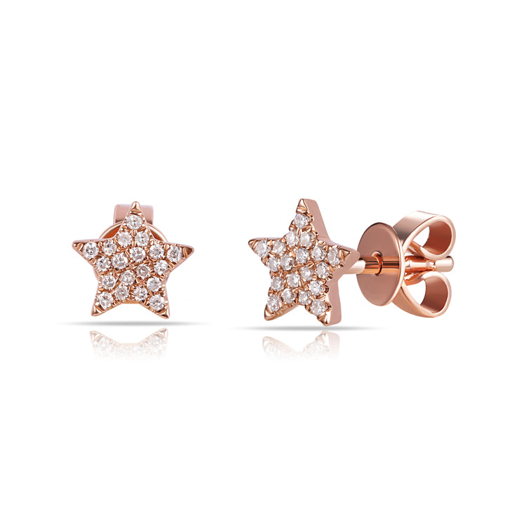 14K Rose Gold Diamond Mini Star Earrings