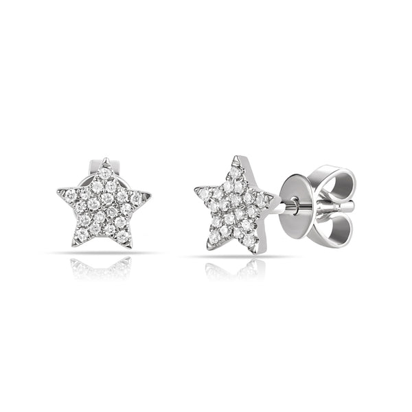 14K White Gold Diamond Mini Star Earrings