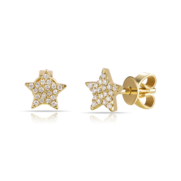 14K Yellow Gold Diamond Mini Star Earrings-EARRINGS-aaron jewelry-