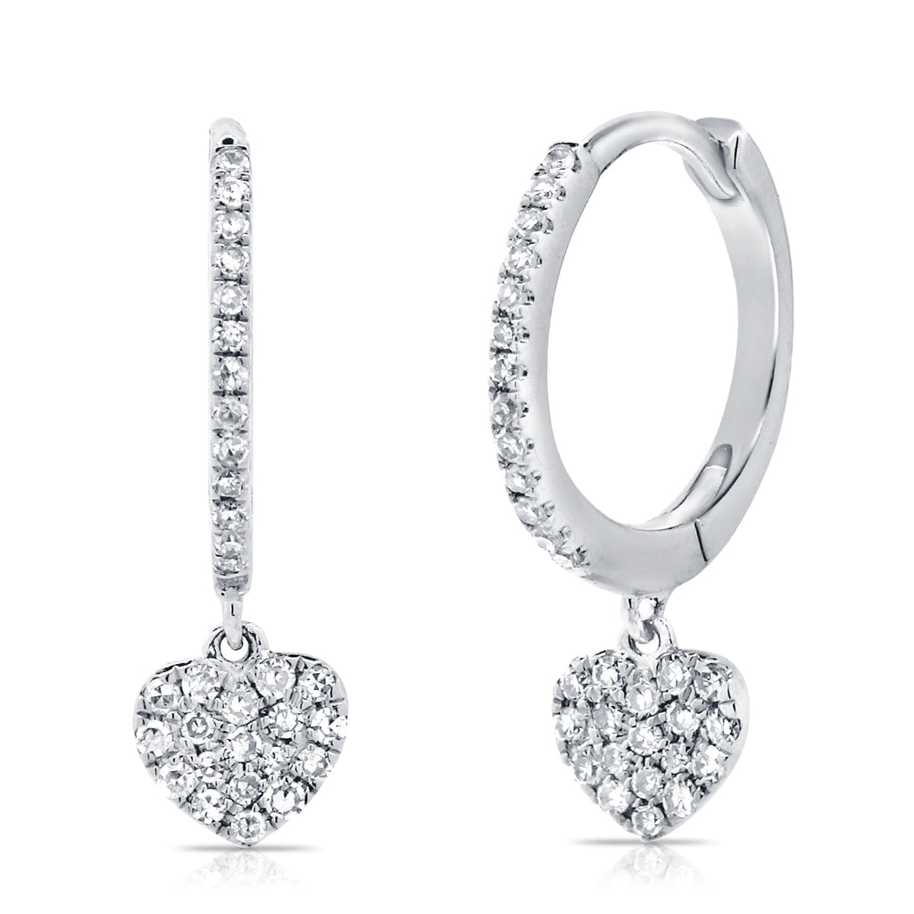 14K White Gold Diamond Dangling Heart Earrings-EARRINGS-Maurice's Jewelers-