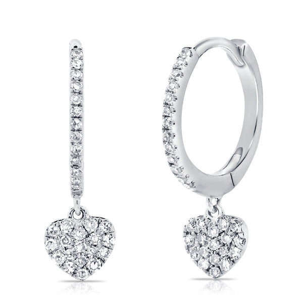 14K White Gold Diamond Dangling Heart Earrings-EARRINGS-Maurice's Jewelers-
