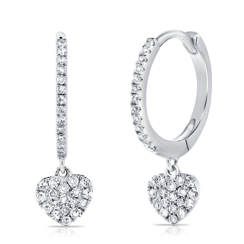 14K White Gold Diamond Dangling Heart Earrings-EARRINGS-Maurice's Jewelers-