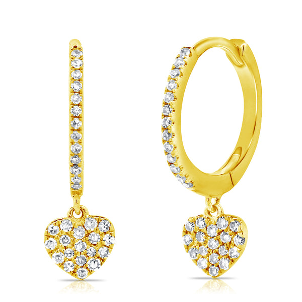 14K Yellow Gold Diamond Dangling Heart Earrings-EARRINGS-aaron jewelry-