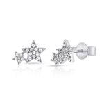 14K White Gold Diamond Double Star Earrings