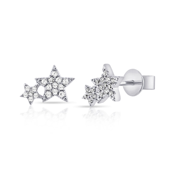 14K Yellow Gold Diamond Double Star Earrings-EARRINGS-aaron jewelry-WHITE GOLD-