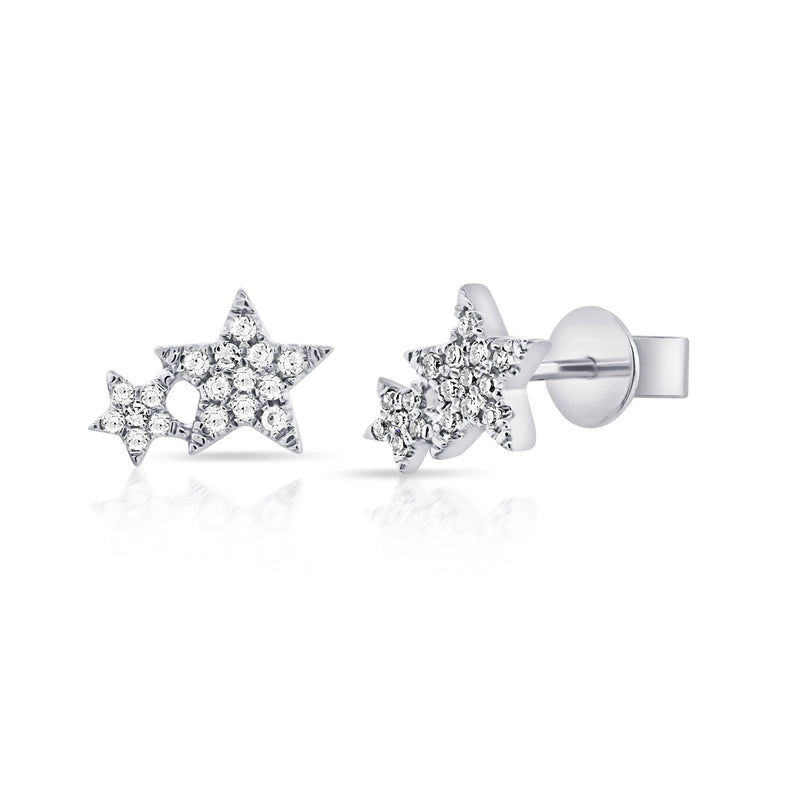 14K Rose Gold Diamond Double Star Earrings-Earrings-Maurice's Jewelers-WHITE GOLD-