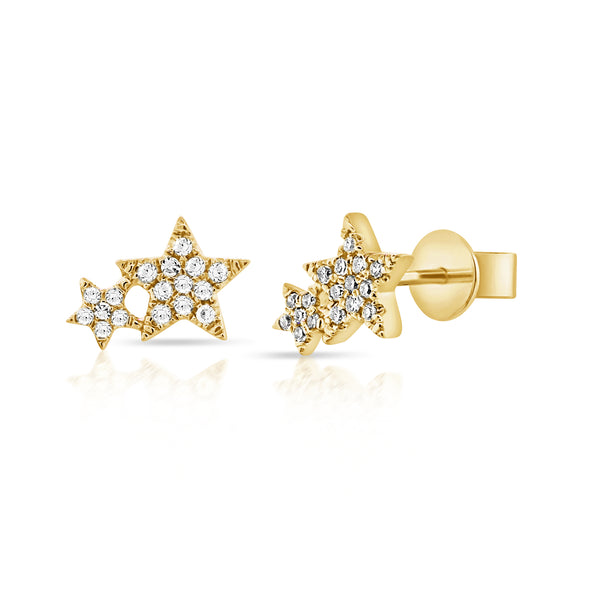 14K Rose Gold Diamond Double Star Earrings