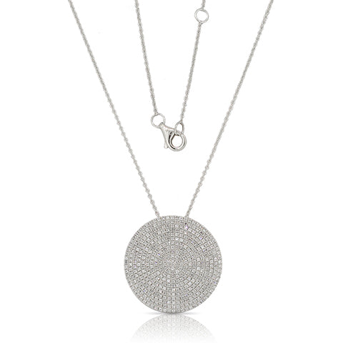 14K White Gold Diamond Large Pave Disk Necklace-Necklaces-Maurice's Jewelers-White Gold-