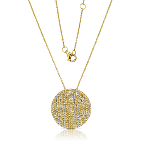 14K Yellow Gold Diamond Extra Large Pave Disk Necklace