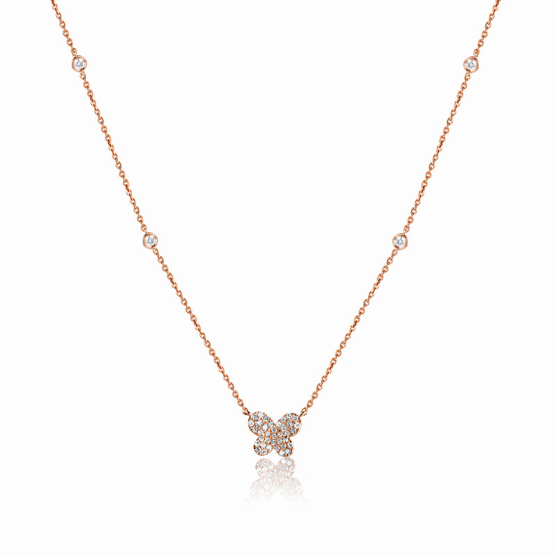 14K White Gold Diamond Butterfly Necklace-Necklaces-Maurice's Jewelers-ROSE GOLD-
