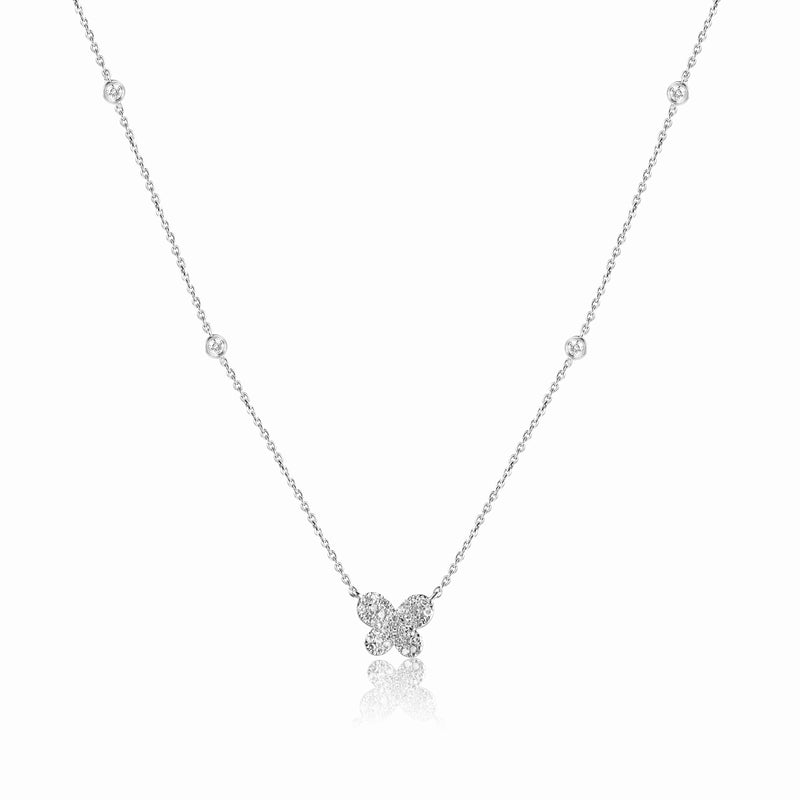 14K White Gold Diamond Butterfly Necklace-Necklaces-Maurice's Jewelers-WHITE GOLD-