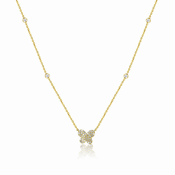 14K White Gold Diamond Butterfly Necklace