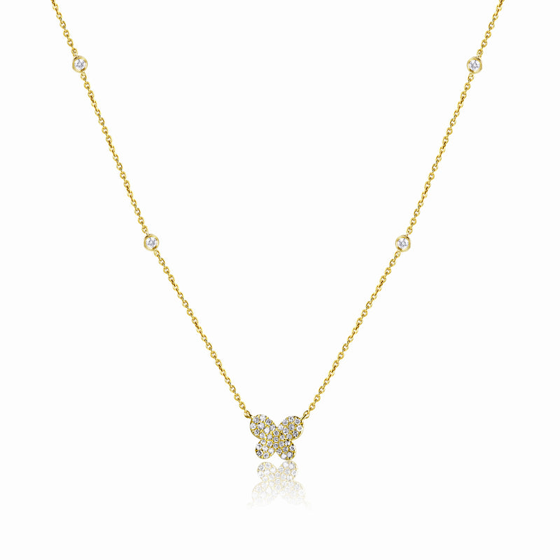 14K White Gold Diamond Butterfly Necklace-Necklaces-Maurice's Jewelers-YELLOW GOLD-