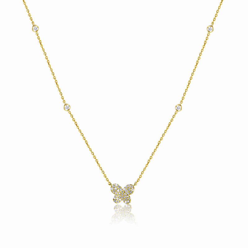 14K Rose Gold Diamond Butterfly Necklace
