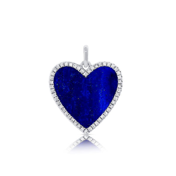 14K Yellow Gold Diamond + Lapis Heart Pendant