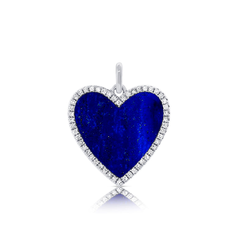 14K White Gold Diamond + Lapis Heart Necklace-Charms & Pendants-Maurice's Jewelers-WHITE GOLD-