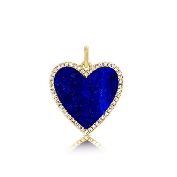 14K White Gold Diamond + Lapis Heart Necklace-Charms & Pendants-Maurice's Jewelers-YELLOW GOLD-