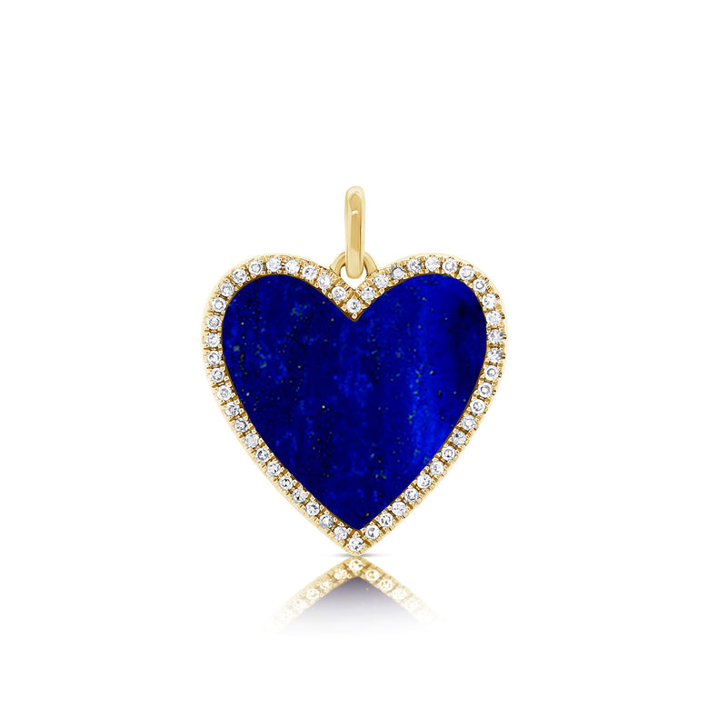14K White Gold Diamond + Lapis Heart  Necklace