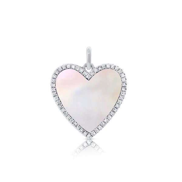 14K White Gold Diamond + Mother of Pearl Heart Pendant
