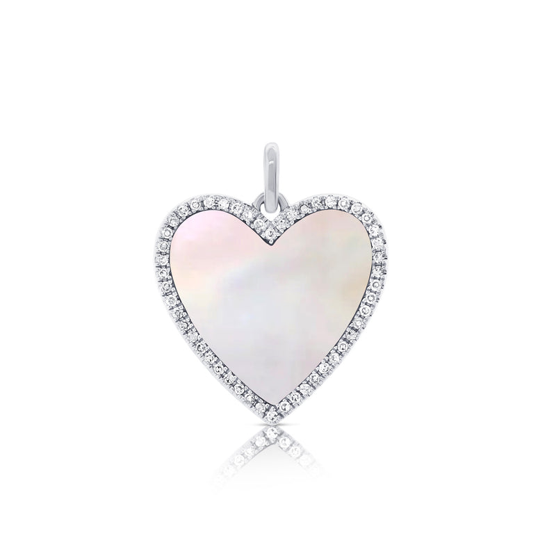 14K White Gold Diamond + Mother of Pearl Heart Pendant-Charms & Pendants-Maurice's Jewelers-WHITE GOLD-