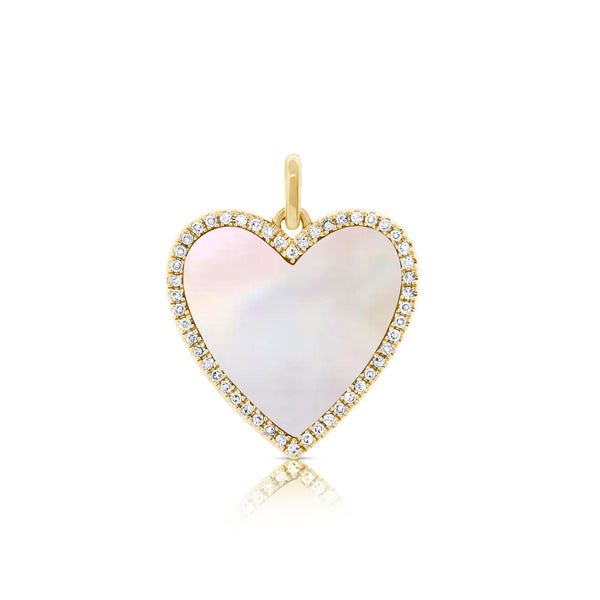 14K White Gold Diamond + Mother of Pearl Heart Pendant