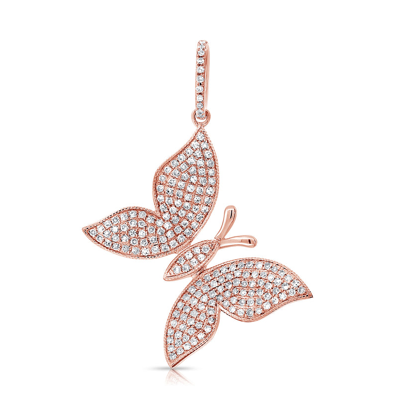 14K Rose Gold Diamond Butterfly Pendant