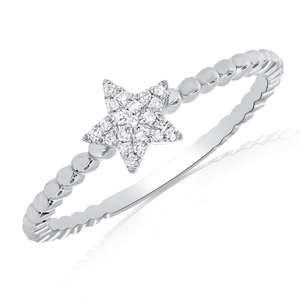 14K White Gold Diamond Star Beaded Ring