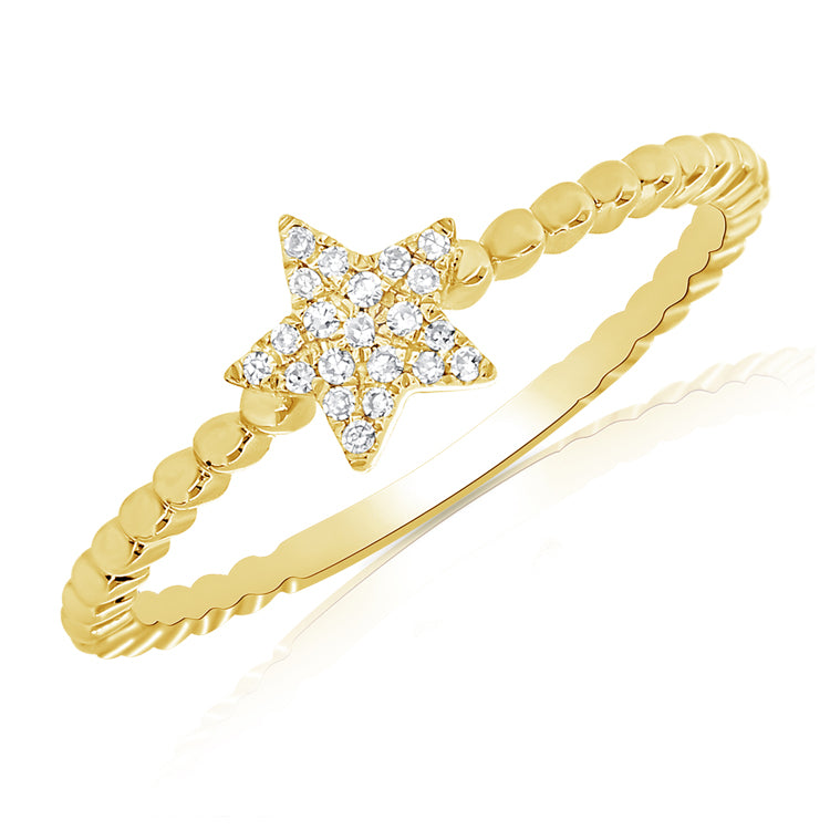 14K Yellow Gold Diamond Star Beaded Ring