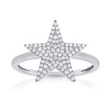 14K White Gold Diamond Pave Star Ring