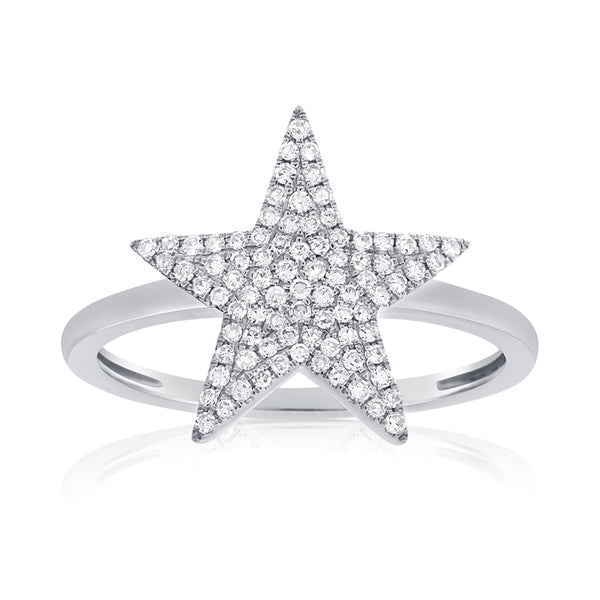 14K White Gold Diamond Pave Star Ring