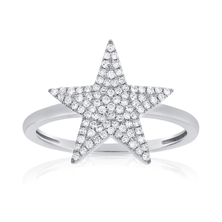 14K White Gold Diamond Pave Star Ring