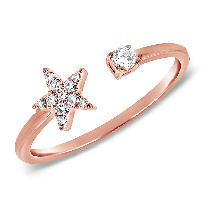 14K White Gold Diamond Mini Star Open Cuff Ring