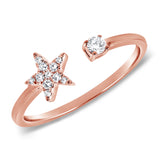 14K Rose Gold Diamond Mini Star Open Cuff Ring