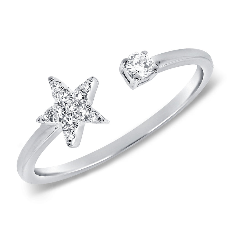 14K Rose Gold Diamond Mini Star Open Cuff Ring-Rings-Maurice's Jewelers-WHITE GOLD-