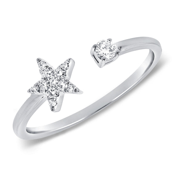 14K White Gold Diamond Mini Star Open Cuff Ring-Rings-Maurice's Jewelers-WHITE GOLD-